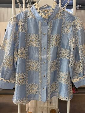 JODIFL Light Blue Embroidered Button-Up Blouse